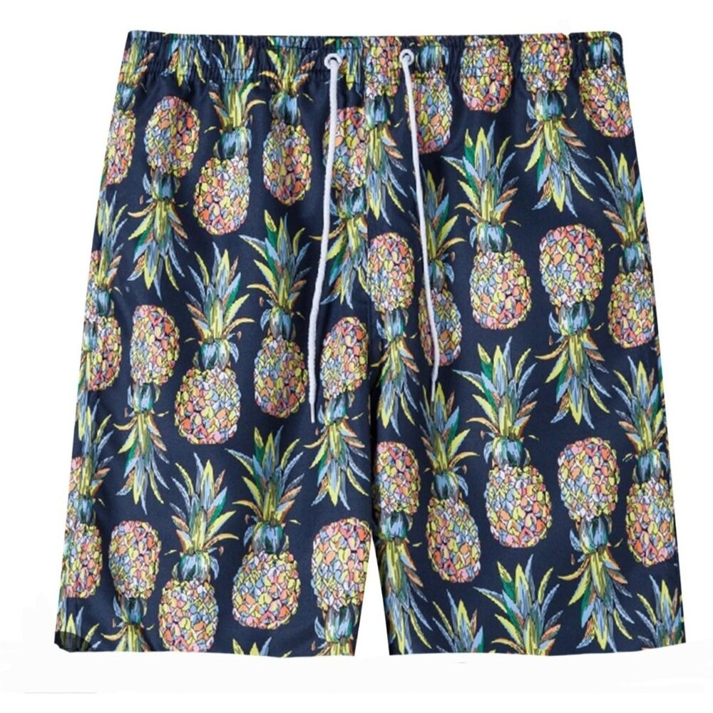 Trunks Mens Navy‎ Blue Pineapple Print Swim Shorts Drawstring Waist size 2XL NWT